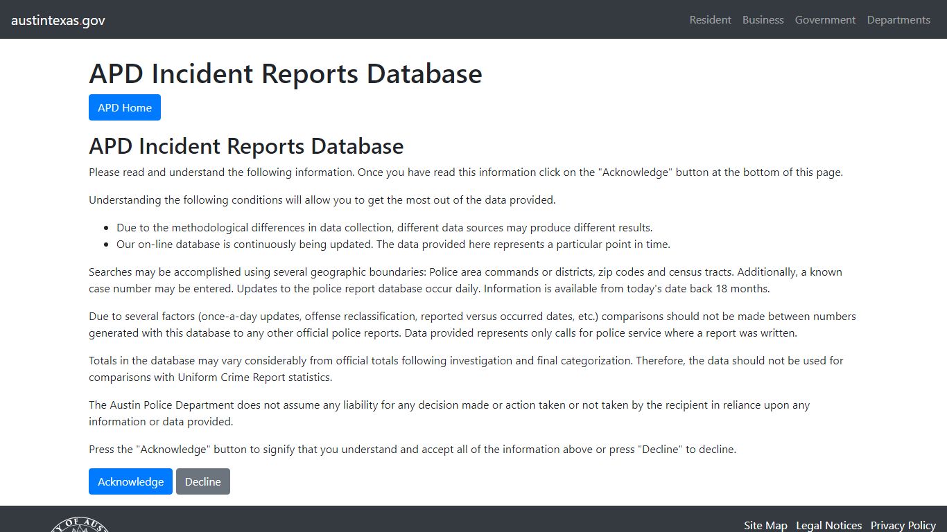APD Incident Reports Database | AustinTexas.gov